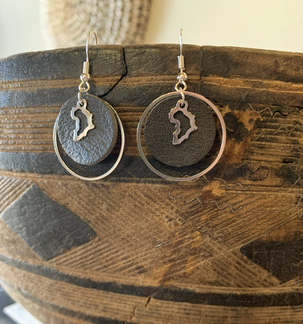 Brooklyn Leather Hoops with Africa Earrings - Image 4