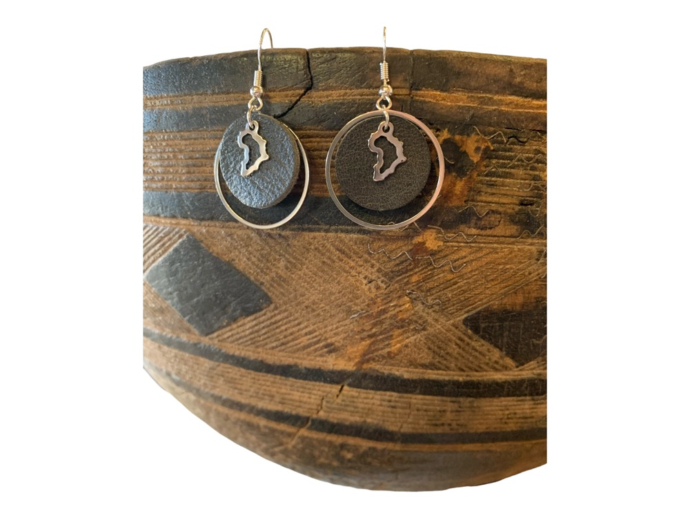 Brooklyn Leather Hoops with Africa Earrings - Image 2