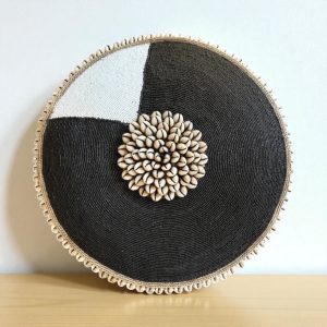 Cameroon beaded shield big black and white circles 55cm