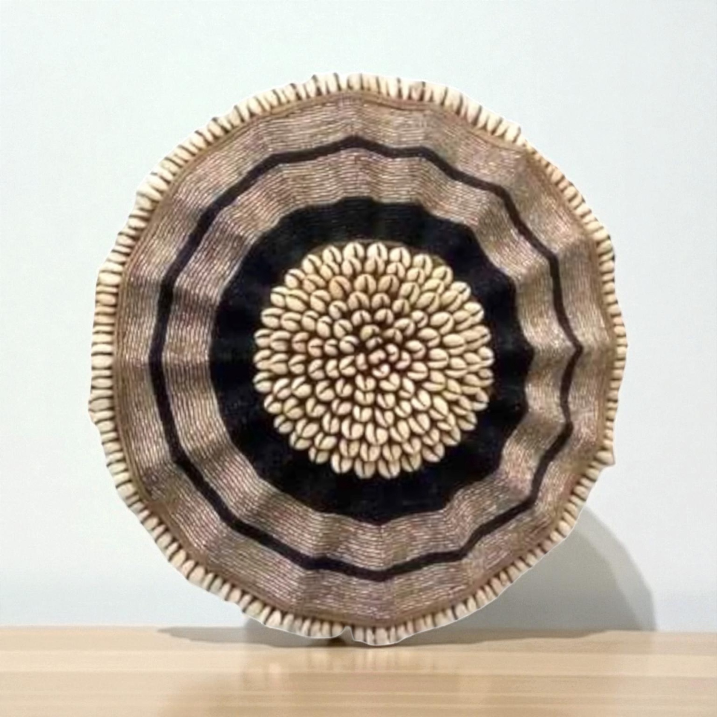 Cameroon umbrella beaded shield gold, black and cowrie shells 30cm