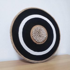Cameroon beaded shield black, white, gold and cowrie shells 55cm