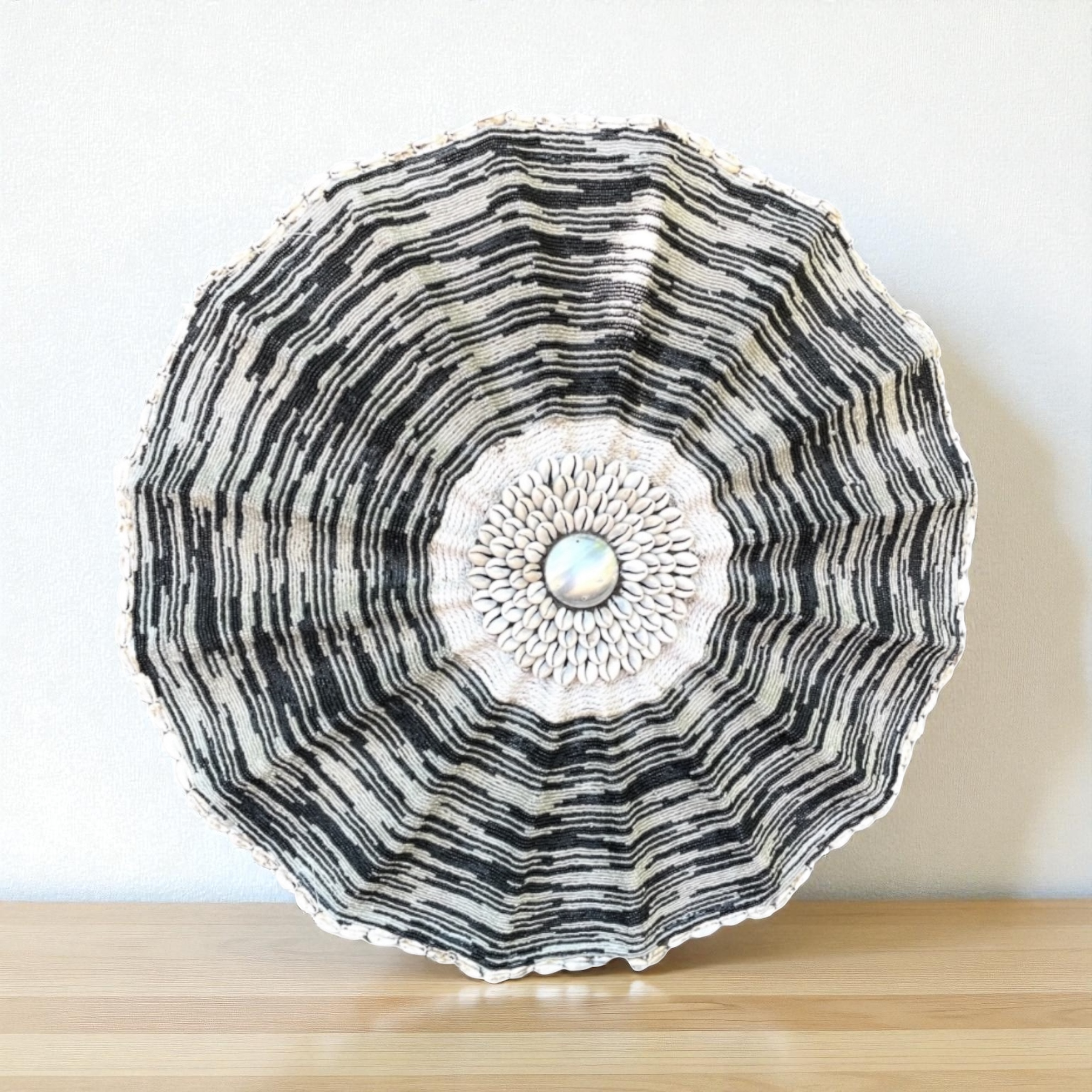 Cameroon umbrella beaded shield multi black and white 30cm
