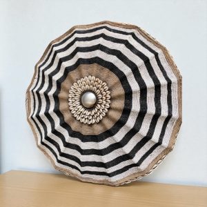 Cameroon umbrella beaded shield white, black and cowrie shells 30cm
