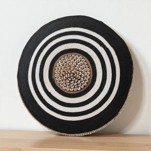 Cameroon beaded shield white, black and cowrie shells 30cm