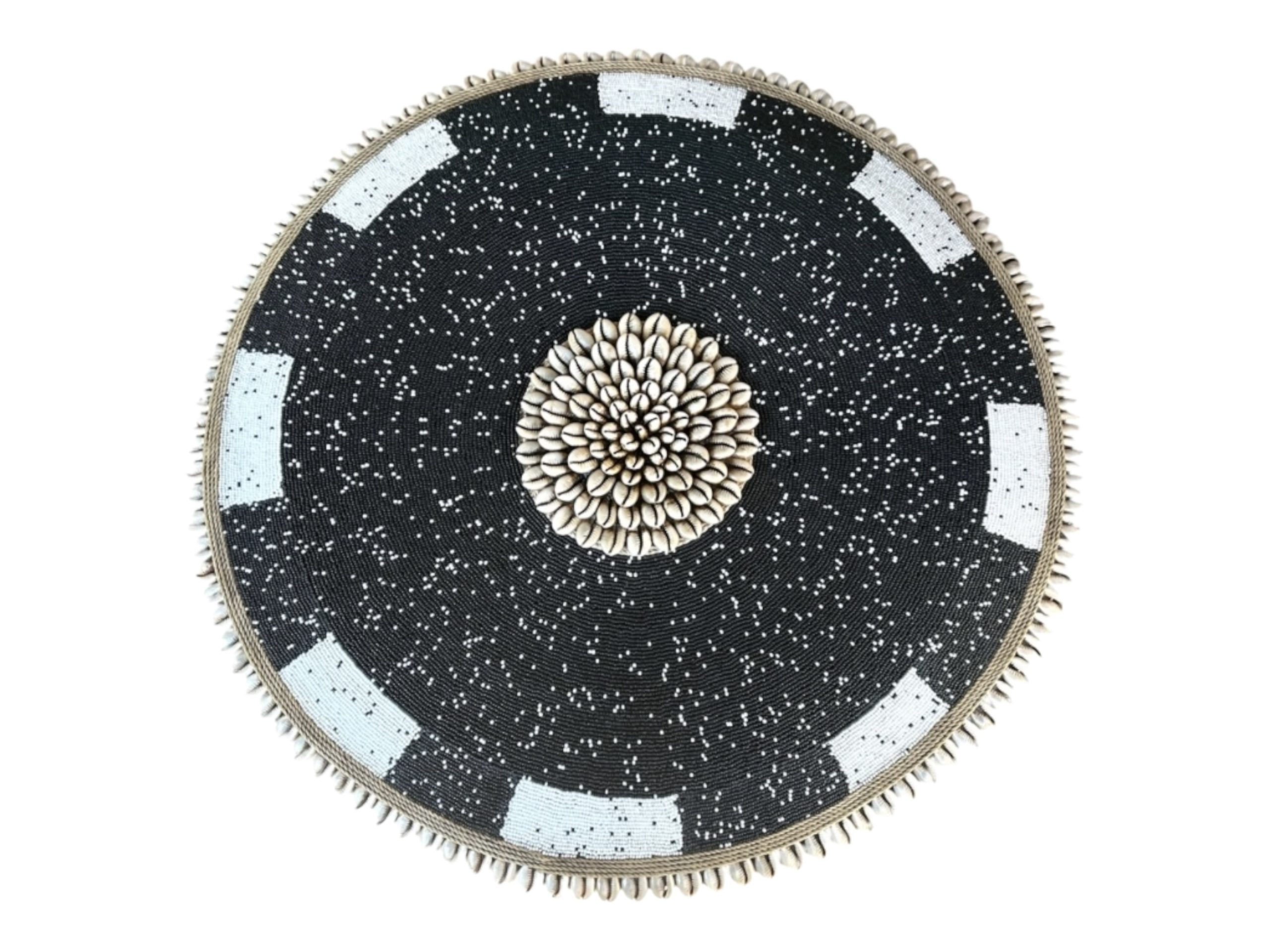 Cameroon beaded shield white, black multi and cowrie shells 30cm - Image 2
