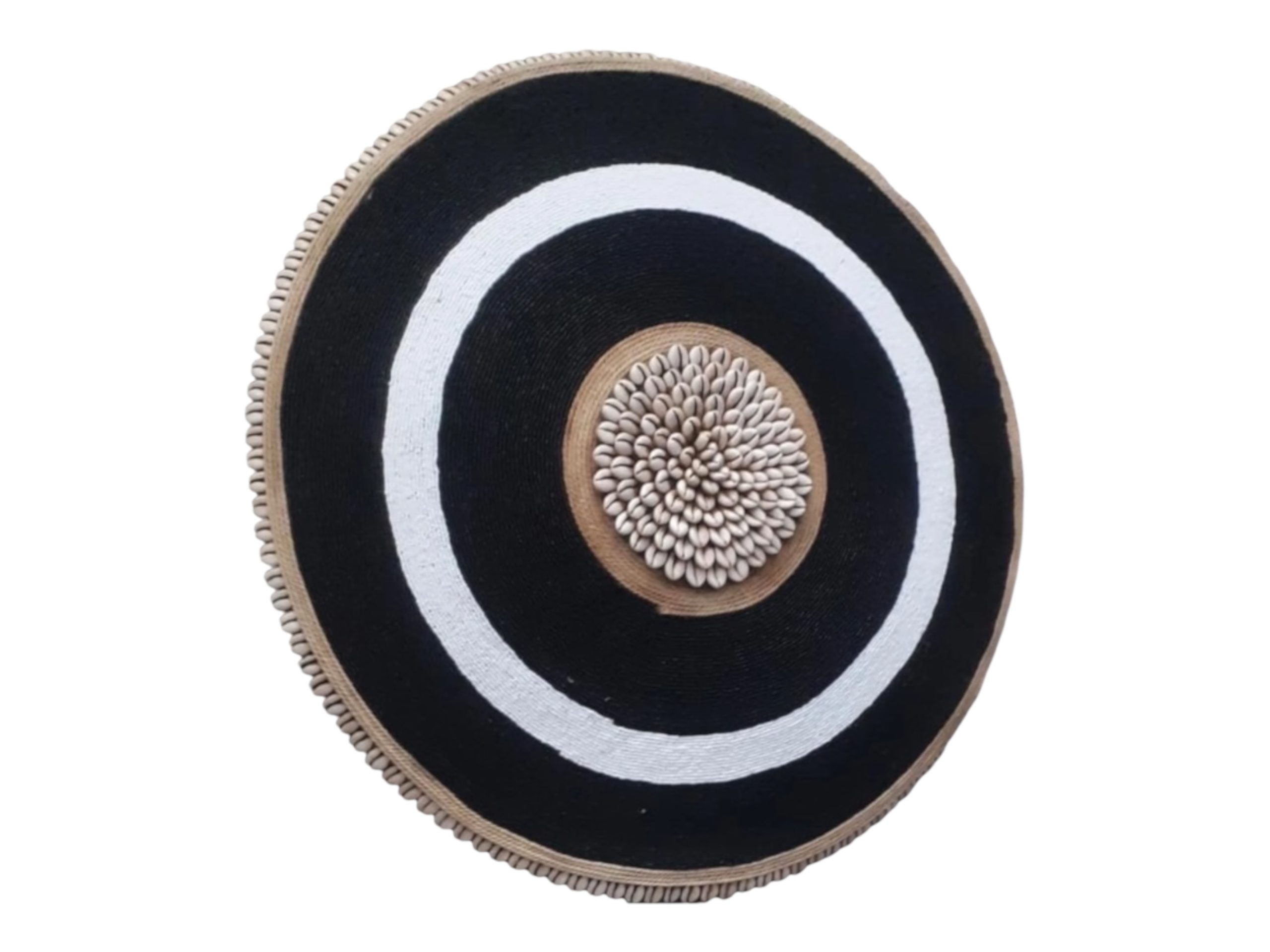 Cameroon beaded shield black, white, gold and cowrie shells 55cm - Image 2