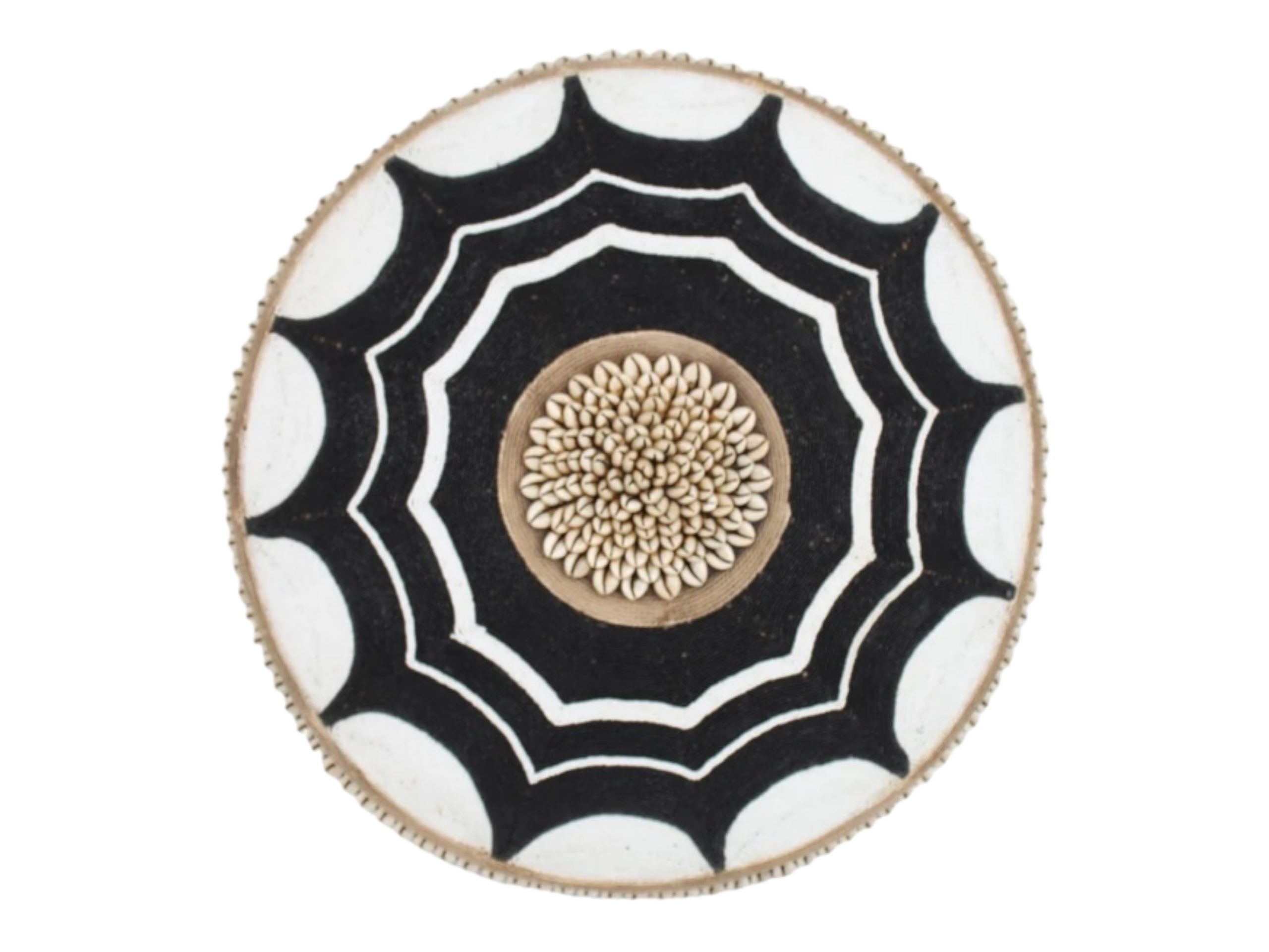 Cameroon beaded shield black, white black and cowrie shells 30cm