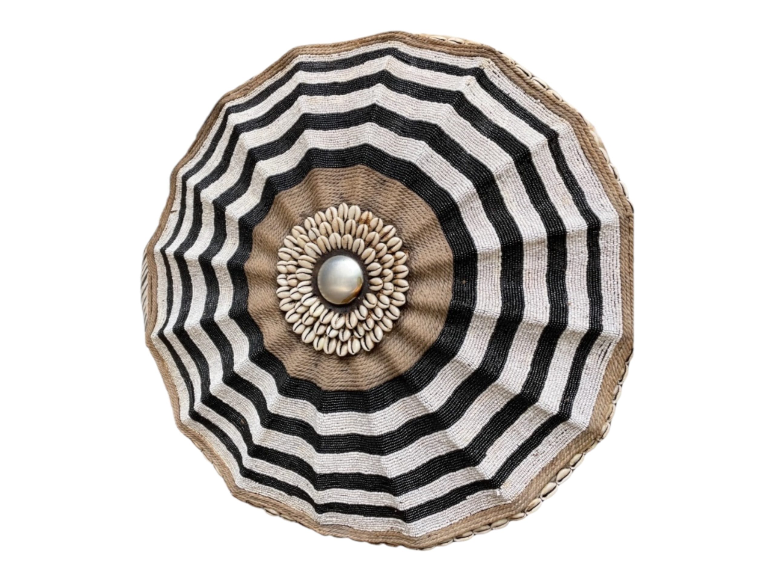 Cameroon umbrella beaded shield white, black and cowrie shells 30cm - Image 2