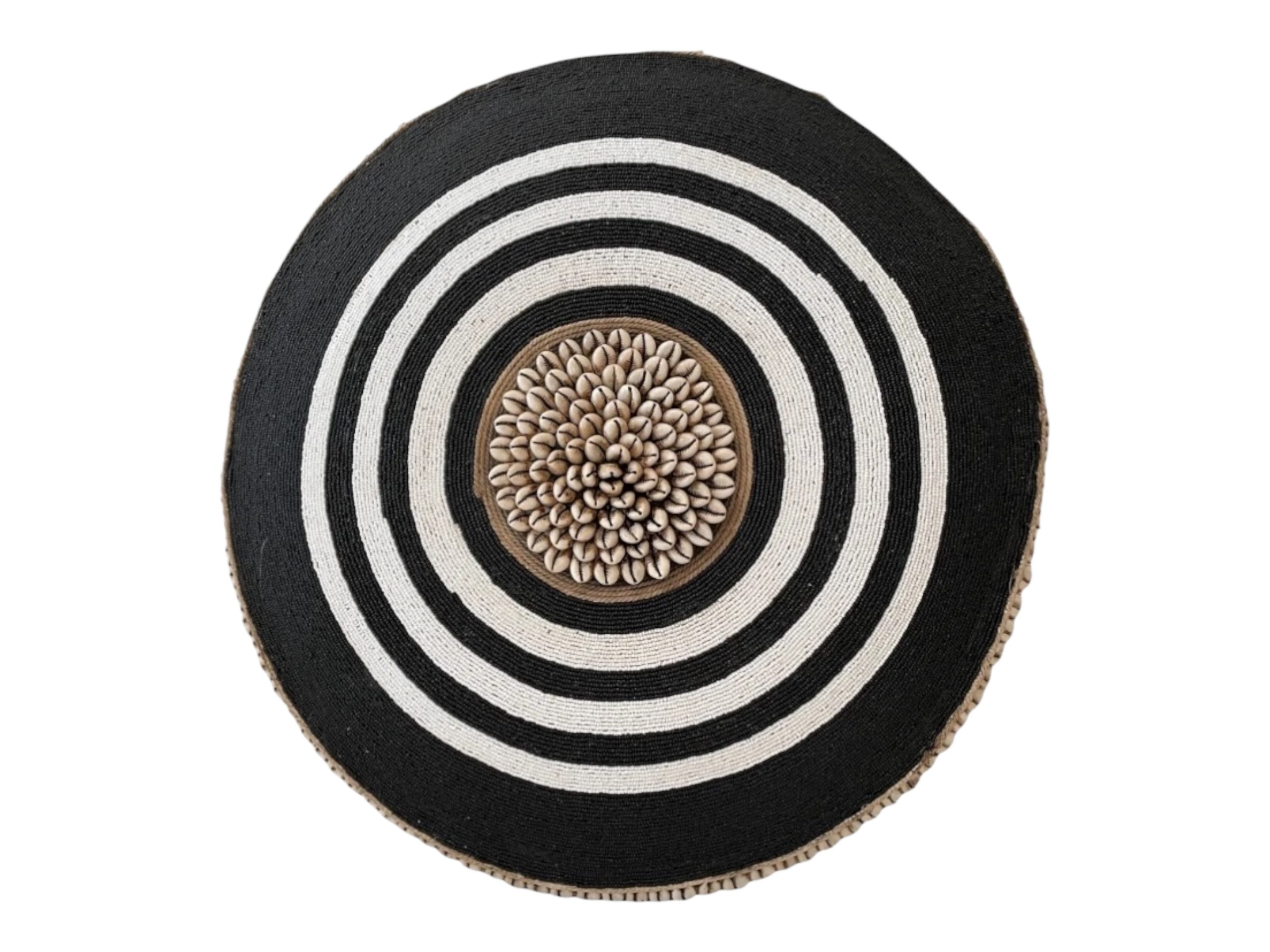 Cameroon beaded shield black, white and cowrie shells 55cm - Image 2