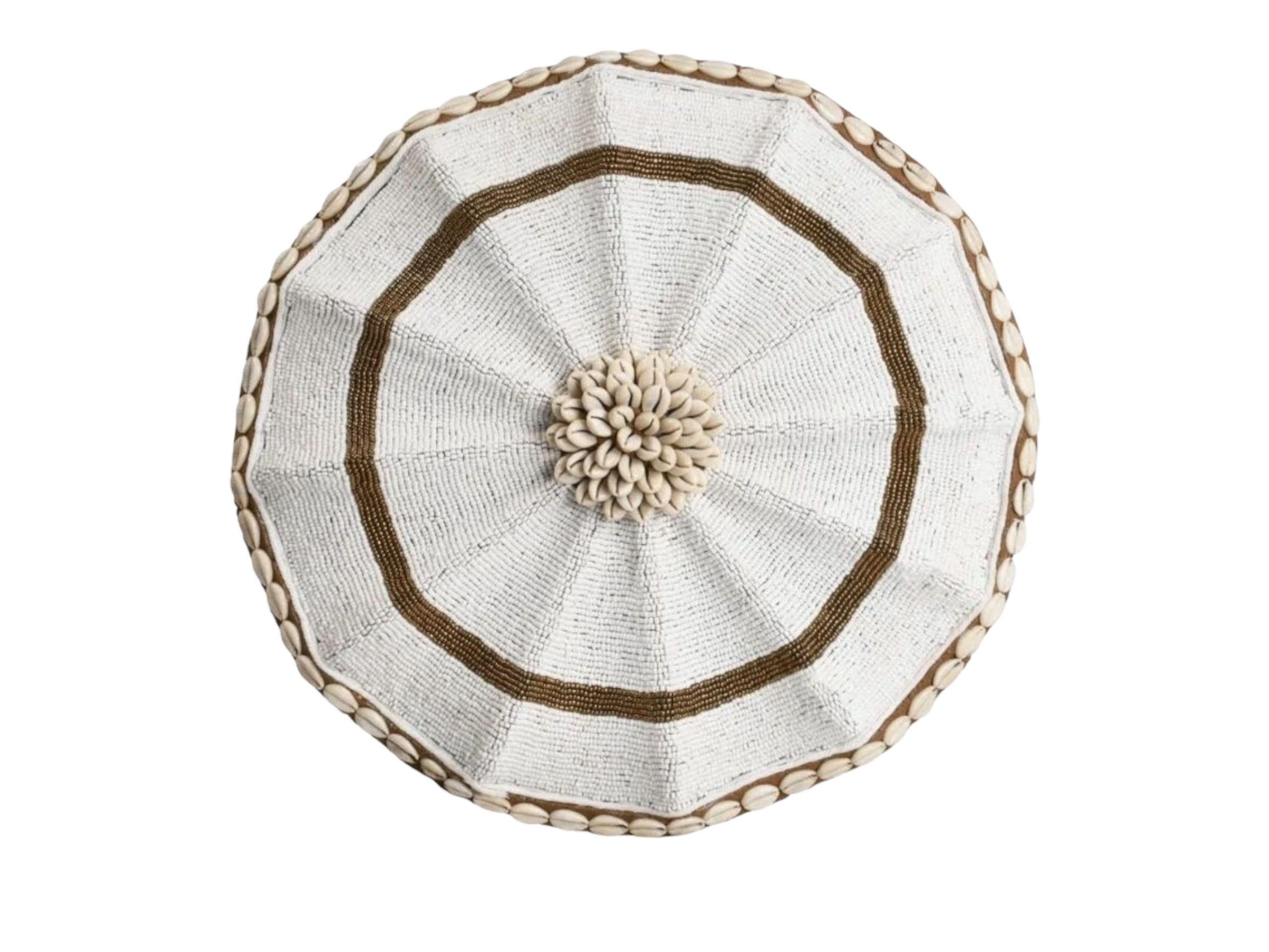 Cameroon umbrella beaded shield white and cowrie shells 30cm - Image 2