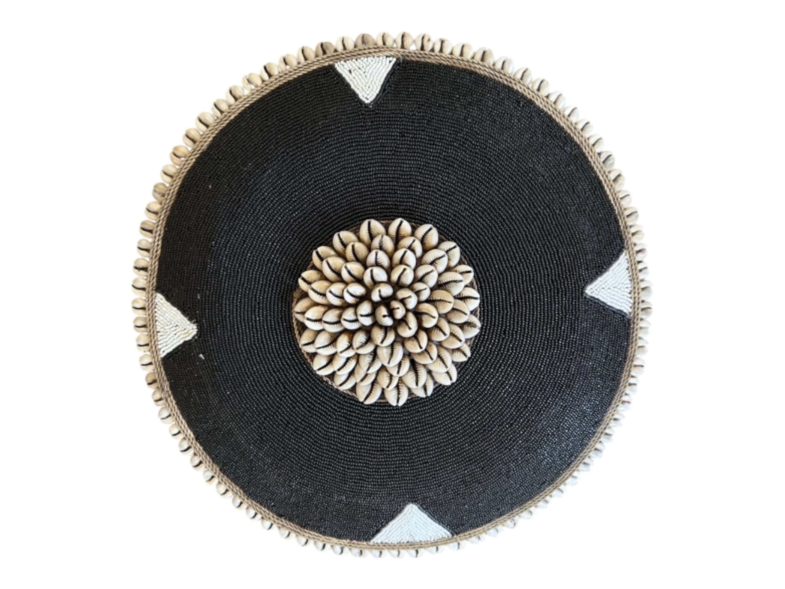 Cameroon beaded shield white, black and cowrie shells 55cm - Image 2