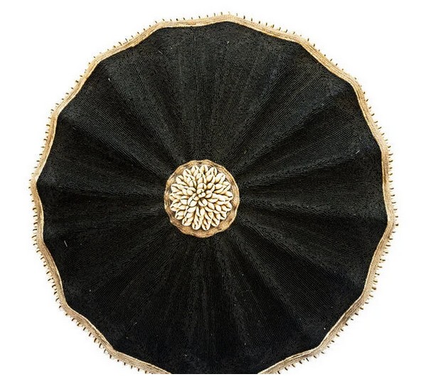 Cameroon umbrella beaded shield black and cowrie shells 30cm