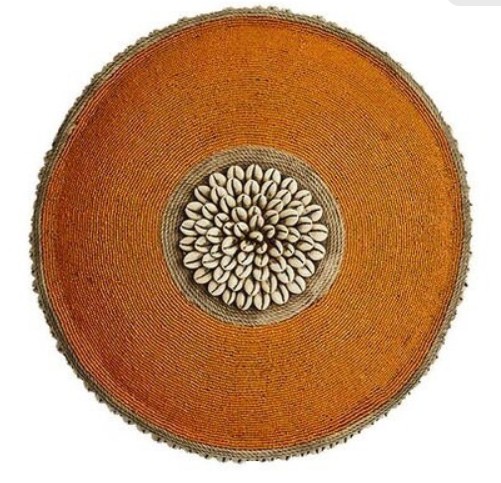 Cameroon beaded shield orange and cowrie shells 30cm