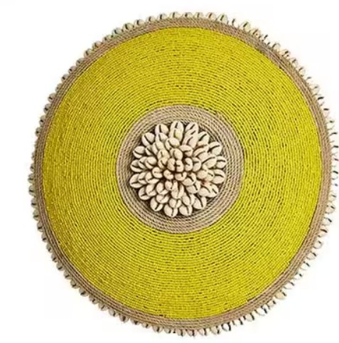 Cameroon beaded shield yellow and cowrie shells 30cm