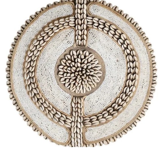 Cameroon beaded shield yellow and cowrie shells 30cm