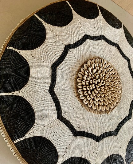 Cameroon umbrella beaded shield gold, black and cowrie shells 55cm - Image 2
